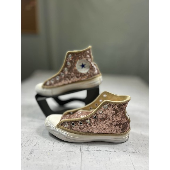 Converse Shoes - Converse Chuck Taylor All Star Rose Gold Sequined Hi Top Sneaker Sz 7.5